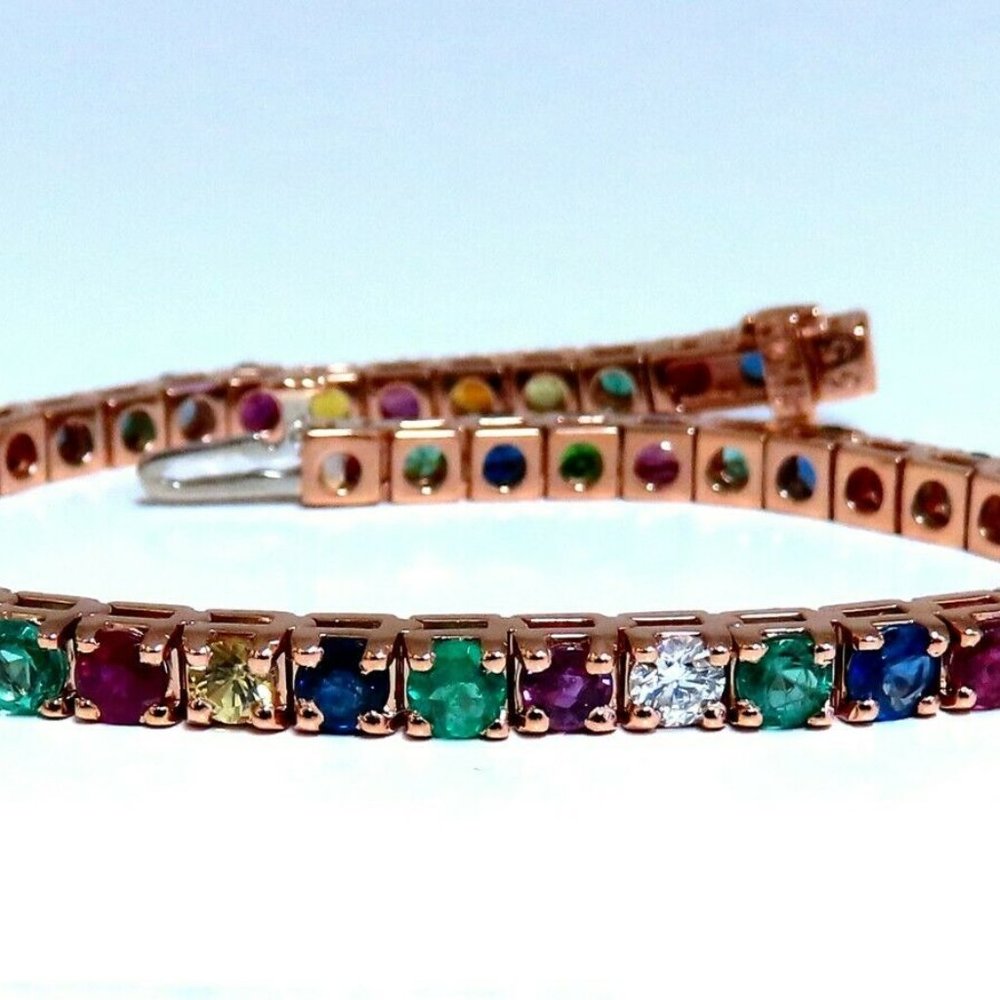10.30Ct Natural Gem-Line Spinel Emerald Sapphire Ruby Diamond Bracelet 14Kt*